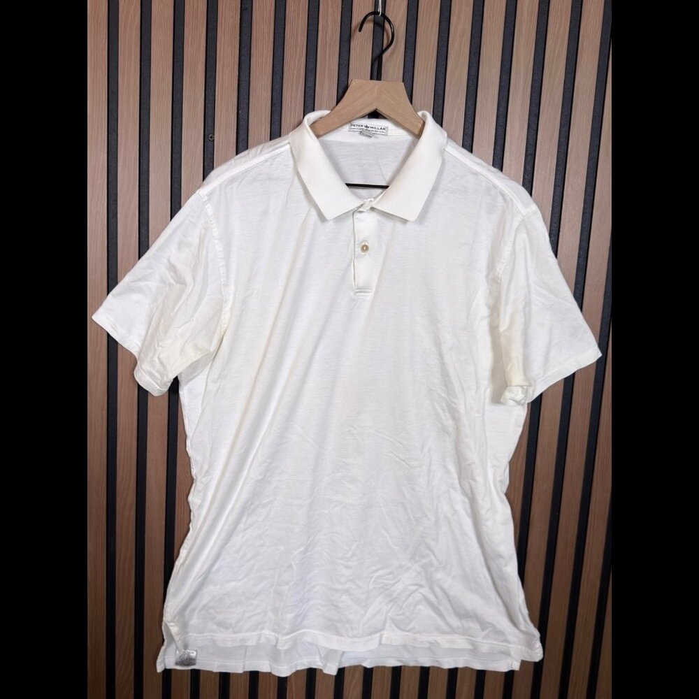 Peter Millar Polo Shirt XL Mens White Short Sleeve Contemporary Fit 100% Cotton